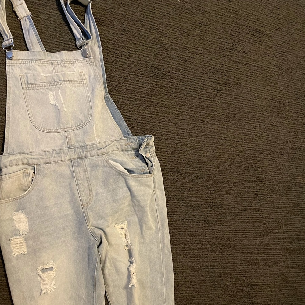 Forever 21, light wash overalls with rips